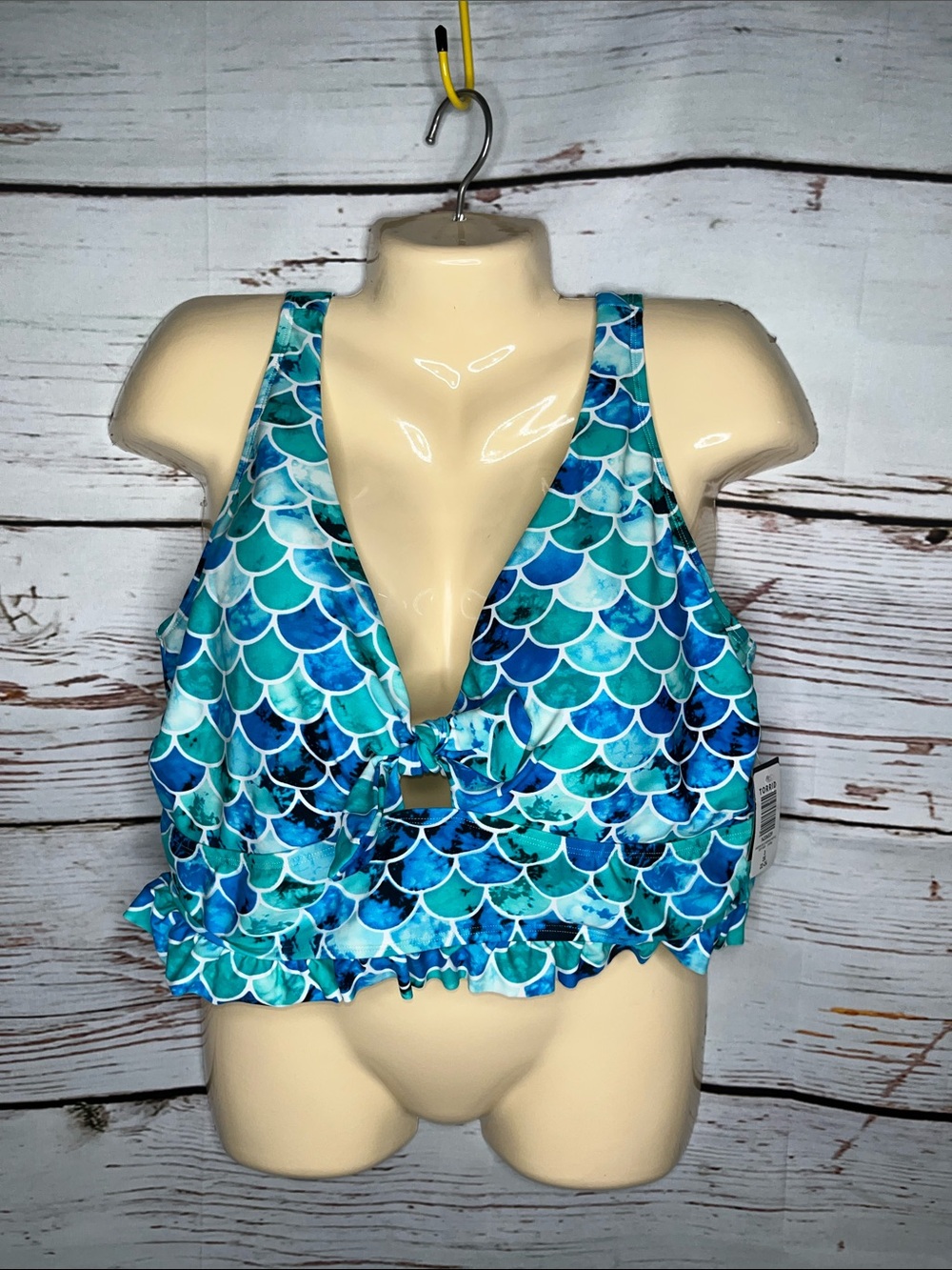Torrid NWT Size 3 Blue - Mermaid Print Ruffle Trim Bathing Suit Swim Top